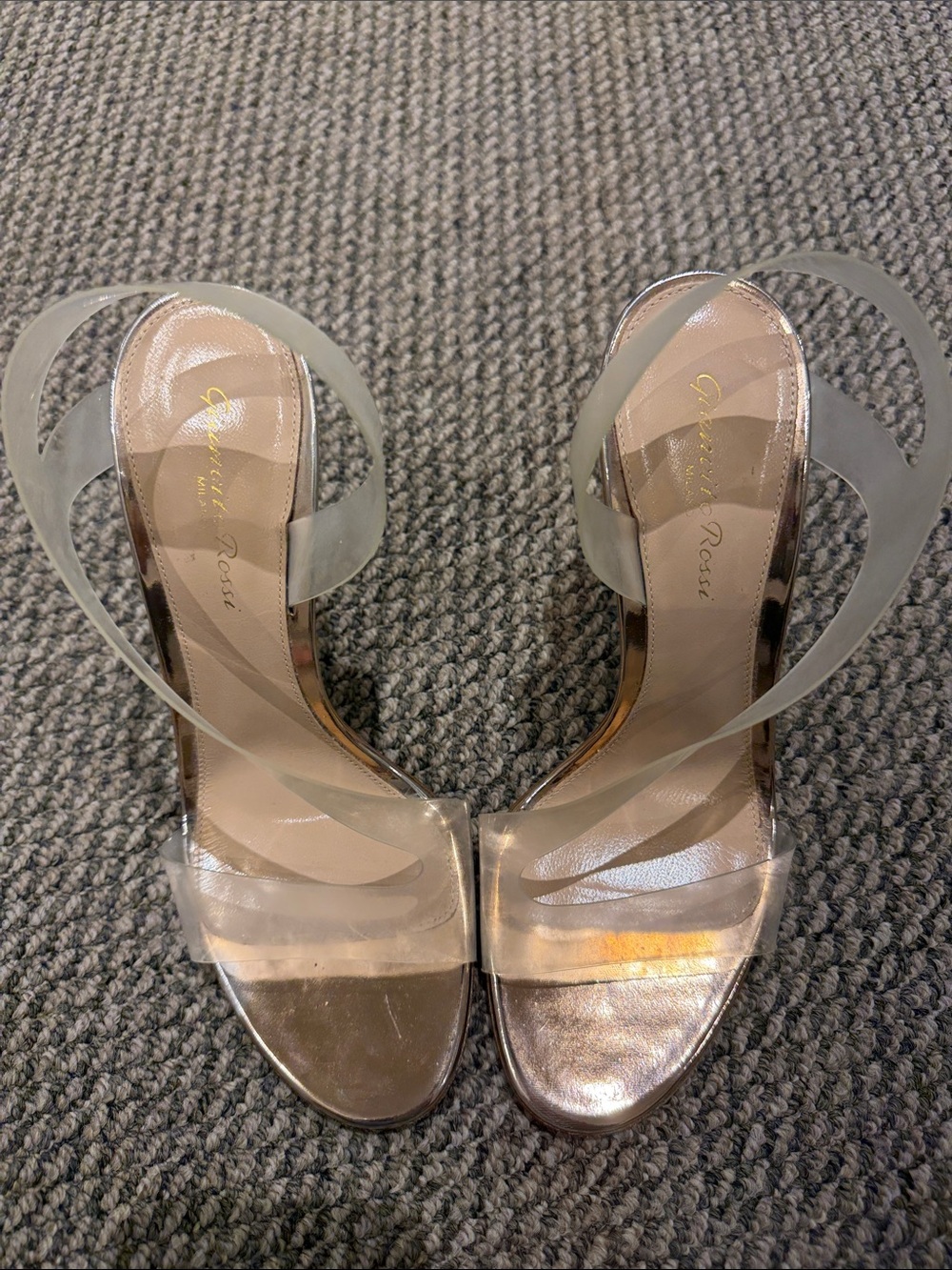 Gianvito Rossi Metallic Nude Sandal with Clear Straps
